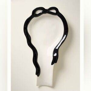 Anthropologie Black and White Ribbon Bow Stoneware Spoon Rest
